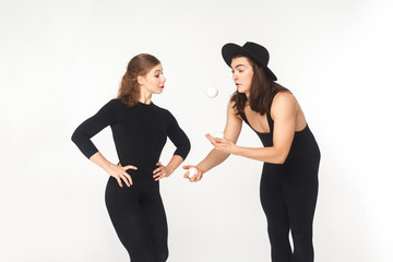 Artist demonstrate juggling richly woman