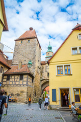 Obraz premium Beautiful streets in Rothenburg ob der Tauber with traditional German houses, Bavaria, Germany