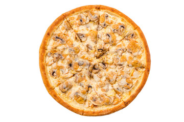 pizza with chicken and mushrooms isolate