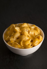 Macaroni Shells and Cheese on a Dark Slate Background