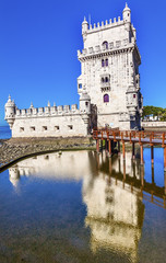 Fototapeta premium Belem Tower Torre Portuguese Symbol Reflection Lisbon Portugal
