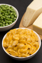 Macaroni Shells and Cheese on a Dark Slate Background