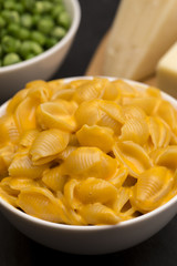 Macaroni Shells and Cheese on a Dark Slate Background