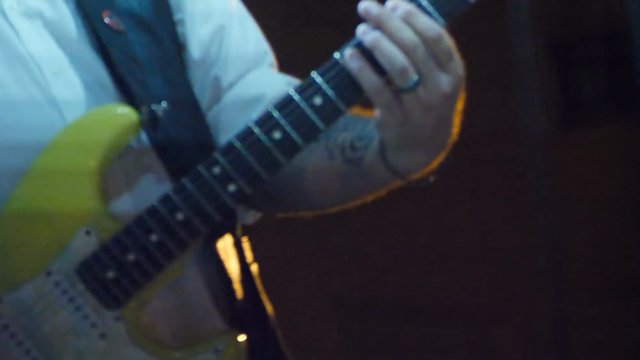 guitarist plays electric guitar at concert- 30 August 2017, Treviso,italy 