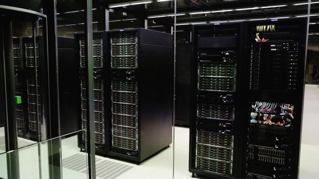 View of working server room in modern data center
