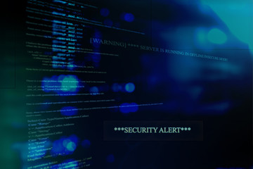 Security alert on a computer system and server - obrazy, fototapety, plakaty