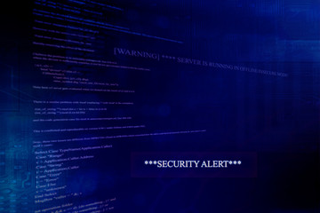 Obraz premium Security alert on a computer system and server