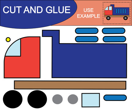 Application. Cut and glue image of dump truck. Educational game for children.