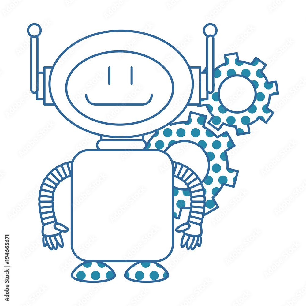Poster technological robot with gears character icon vector illustration design