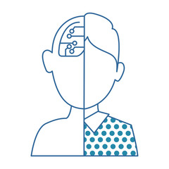 half man half robot character vector illustration design