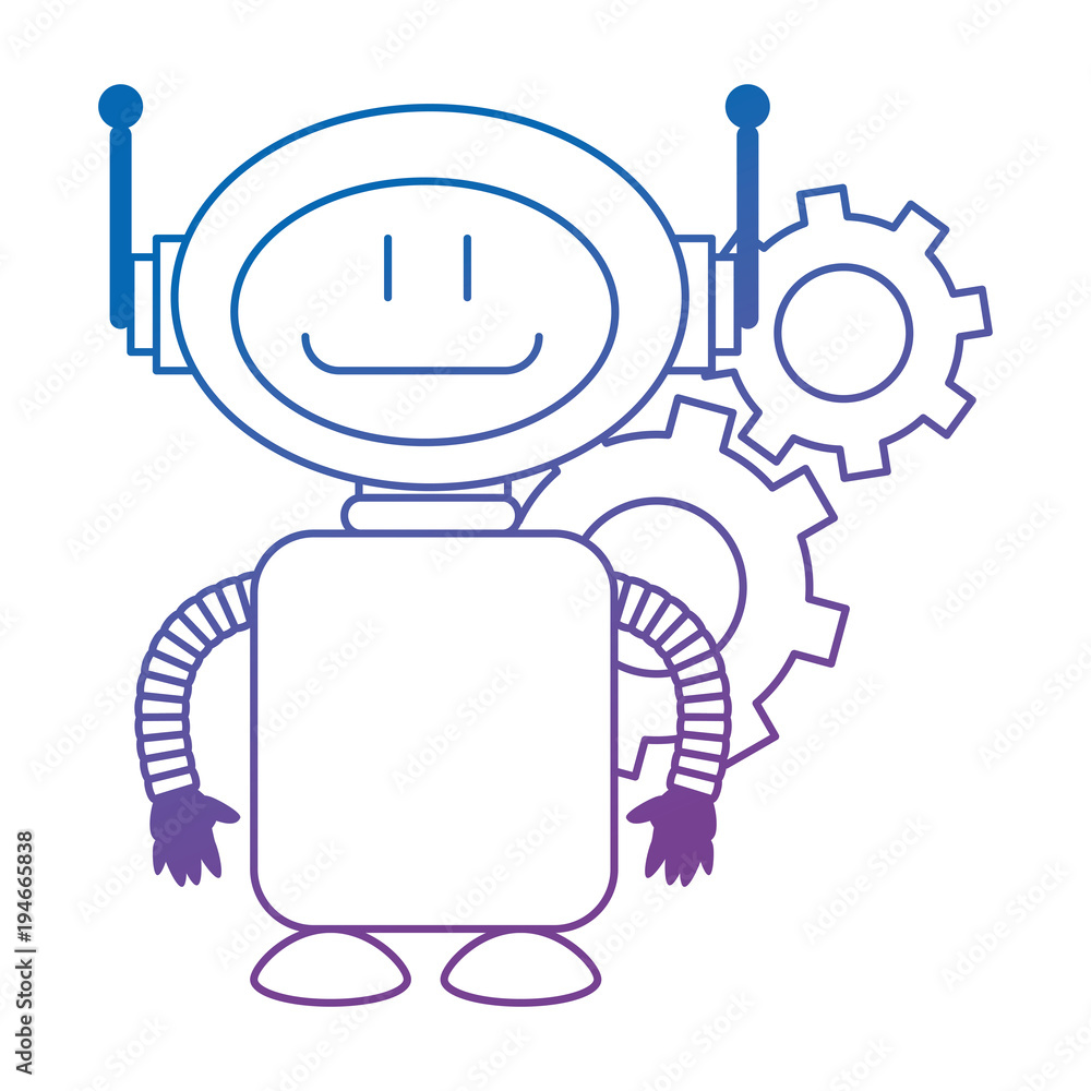 Poster technological robot with gears character icon vector illustration design