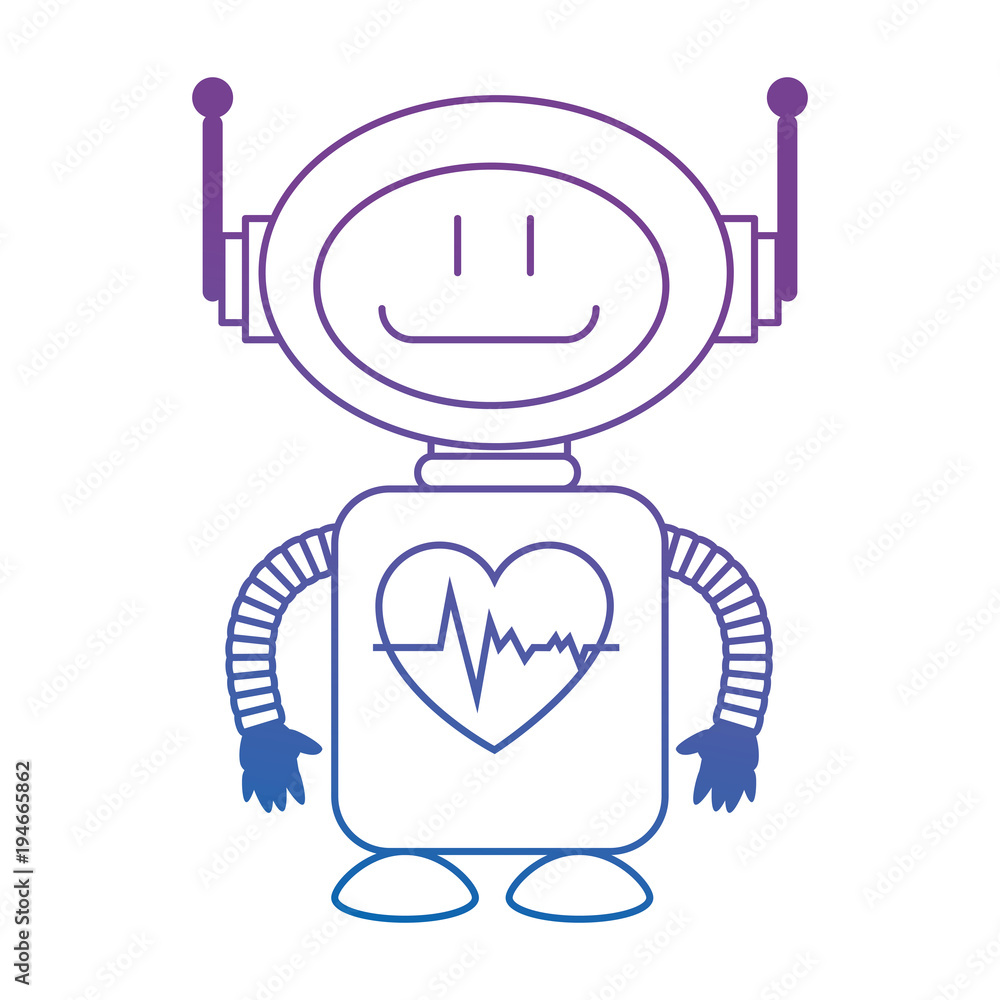 Poster technological robot with heart cardio character icon vector illustration design