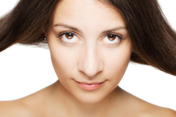 brunette girl looking at camera portrait