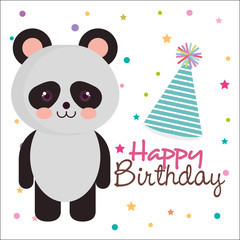 happy birthday card with bear panda vector illustration design
