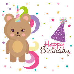 Fototapeta premium happy birthday card with bear vector illustration design