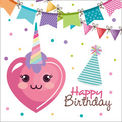happy birthday card with heart love vector illustration design