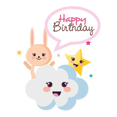 Obraz na płótnie Canvas happy birthday card with bunny character vector illustration design