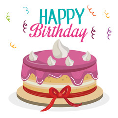 happy birthday card with sweet cake vector illustration design