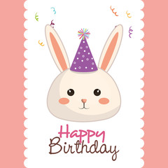 happy birthday card with bunny character vector illustration design