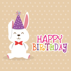 happy birthday card with bunny character vector illustration design