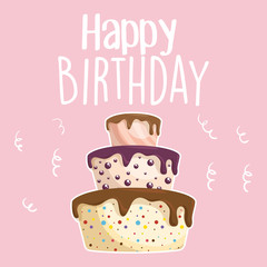 happy birthday card with sweet cake vector illustration design