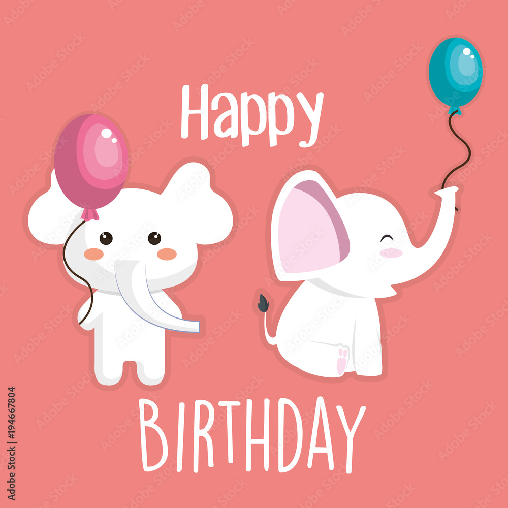 Canvas Prints happy birthday card with cute elephant character vector illustration design