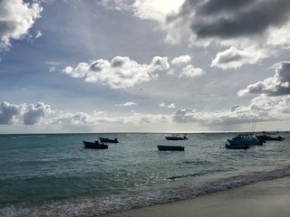 Scenic panoramic view of a beautiful sand beach in Barbados (Caribbean Island of the West Indies)...
