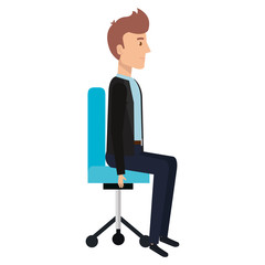 businessman posing on office chair vector illustration design