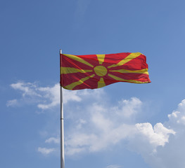 Macedonian national flag in Skopje Fortress. Macedonia.