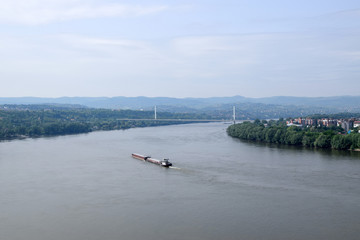 Barge boat on Dunabe river near Petrovaradin - Novi Sad, Serbia.