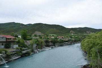 Fototapeta na wymiar Vjosa river in Petran village. Municipality Permet, Albania