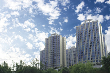 Residential district in the city under a clear sky