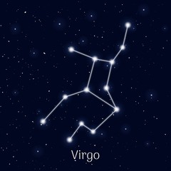 Obraz na płótnie Canvas Sign zodiac virgo, night sky background, realistic. Astrological symbol of faithfulness, order and introvertism. Vector illustration of ancient sacral theme