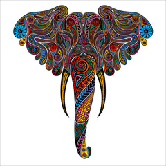 Vector animal. Elephant head made from vintage colored patterns
