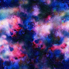 Seamless pattern with space background. watercolor backdrop with stars and nebula © Арина Трапезникова