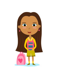 Vector illustration of a cute girl carrying a book .
