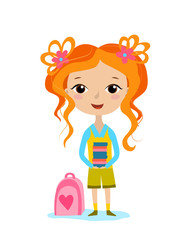 Vector illustration of a cute girl carrying a book .