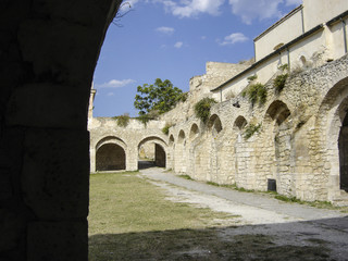 Fototapeta na wymiar interior court of an ancient monastery