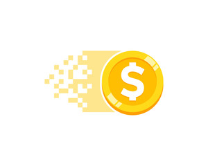 Digital Pixel Coin Icon Logo Design Element