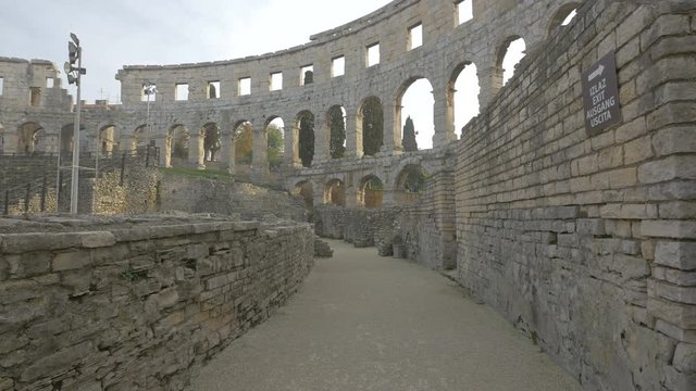 Stone wall ruins at Pula Arena