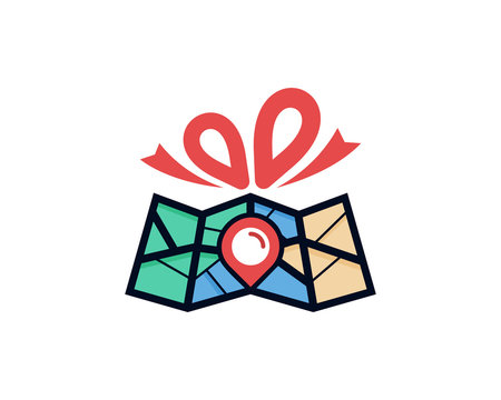Map Gift Icon Logo Design Element