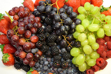Assorted Berries and Red and Green Grapes, Blueberries, Blackberries, Strawberries, Raspberries, Organic Natural Healthy Fruit