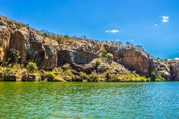 Sao Francisco River, one of the most importants river of Brazil, on Xingo cannyons - showing blue sky and rocks a very beautiful place - hdr 