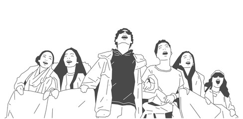 Illustration of young american students protesting against gun control