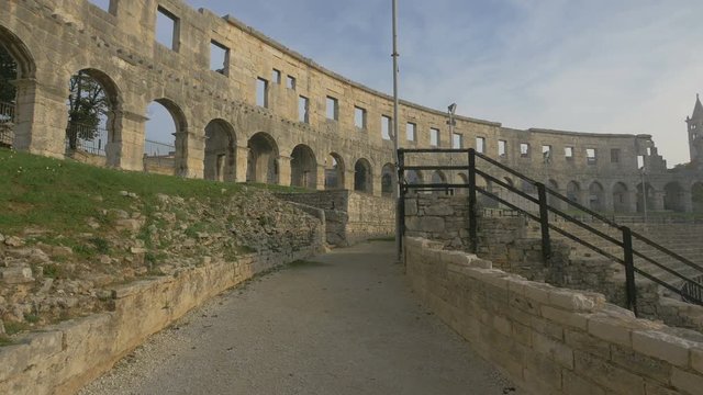 Stone walls inside the Roman amphitheater