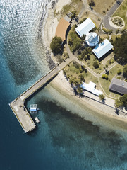 Drone view of a boat docking
