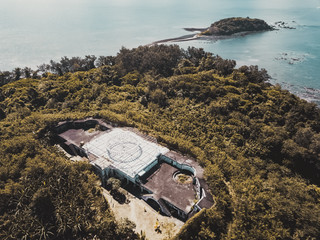 drone view of old building on an Island