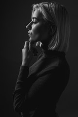 profile of a thoughtful young woman. black and white