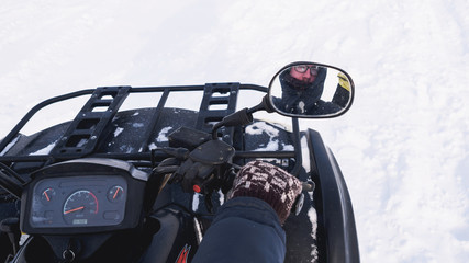 Man in atv quad bike. Winter snow field © paulzhuk