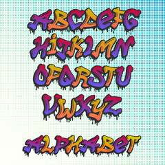 Naklejka premium Graffity alphabet vector hand drawn grunge font paint symbol design ink style texture typeset